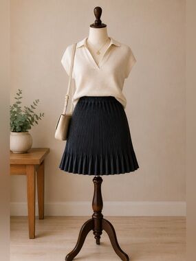 Vintage Sandro Paris Black Micro Pleated Mini Skirt Made in France Size 2 Y2K